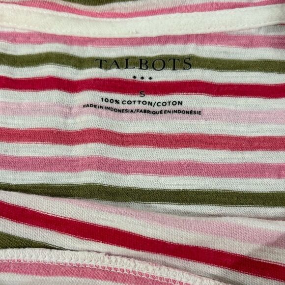 Talbots Pink Red Green Striped Preppy Classic Beachy Vacation Comfy Tshirt S - Picture 8 of 9